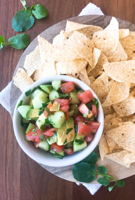 Watercress salsa with bean chips